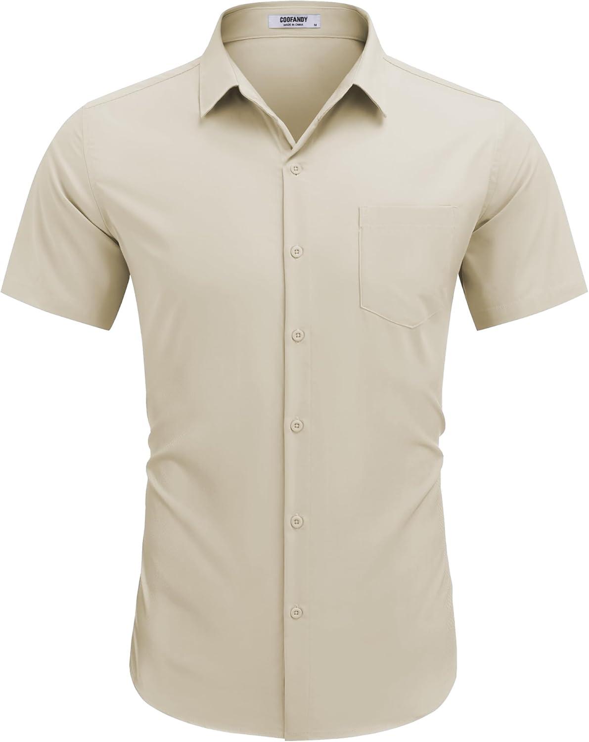 imageCOOFANDY Mens Dress Shirts Short Sleeve Business Casual Regular Fit Button Down Shirts with PocketKhaki