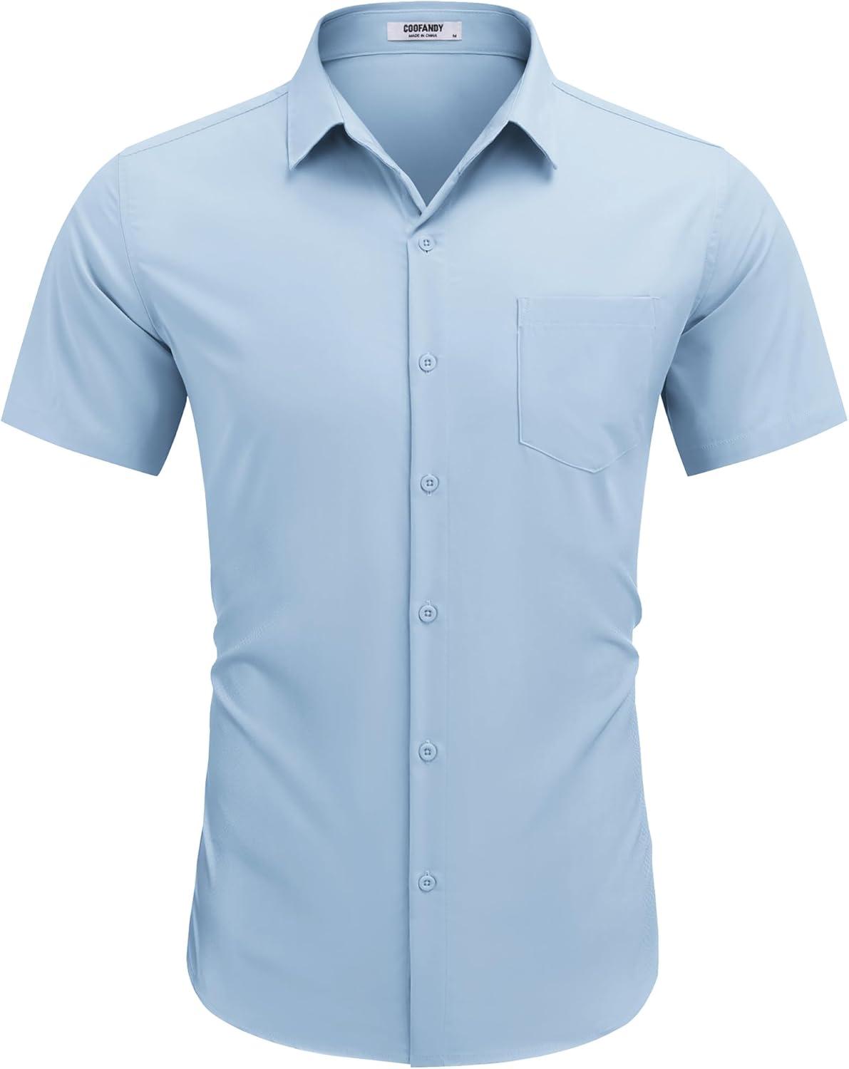 imageCOOFANDY Mens Dress Shirts Short Sleeve Business Casual Regular Fit Button Down Shirts with PocketLight Blue