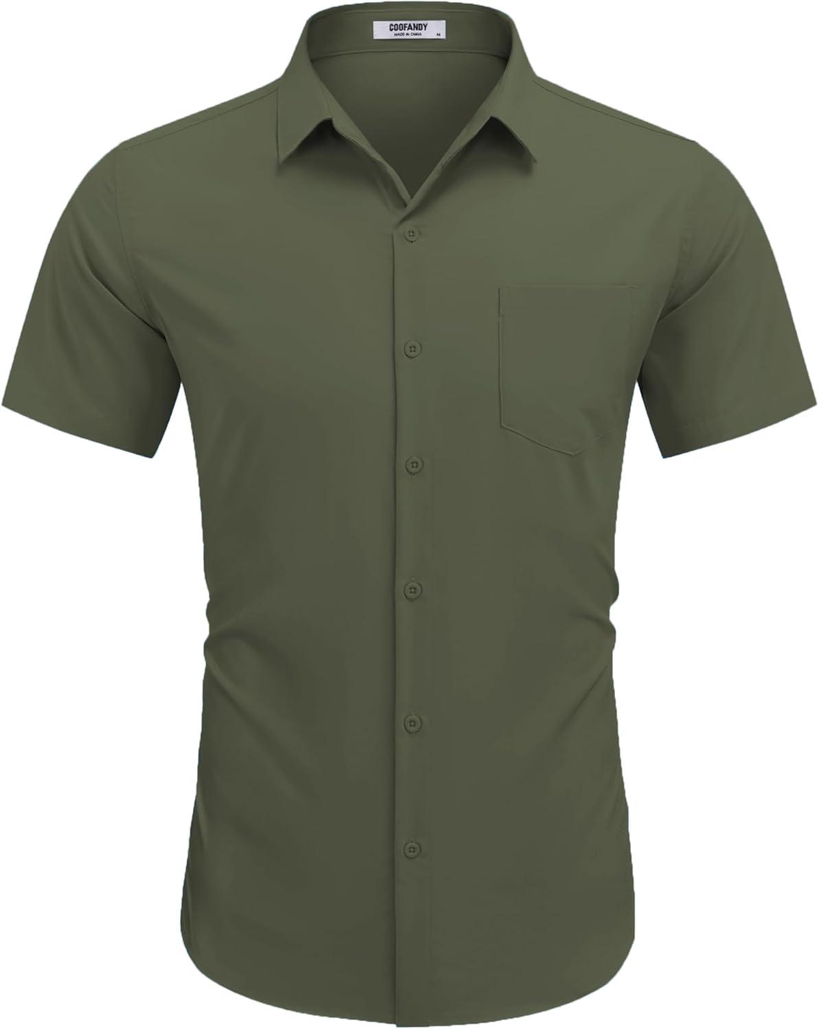 imageCOOFANDY Mens Dress Shirts Short Sleeve Business Casual Regular Fit Button Down Shirts with PocketOlive Green
