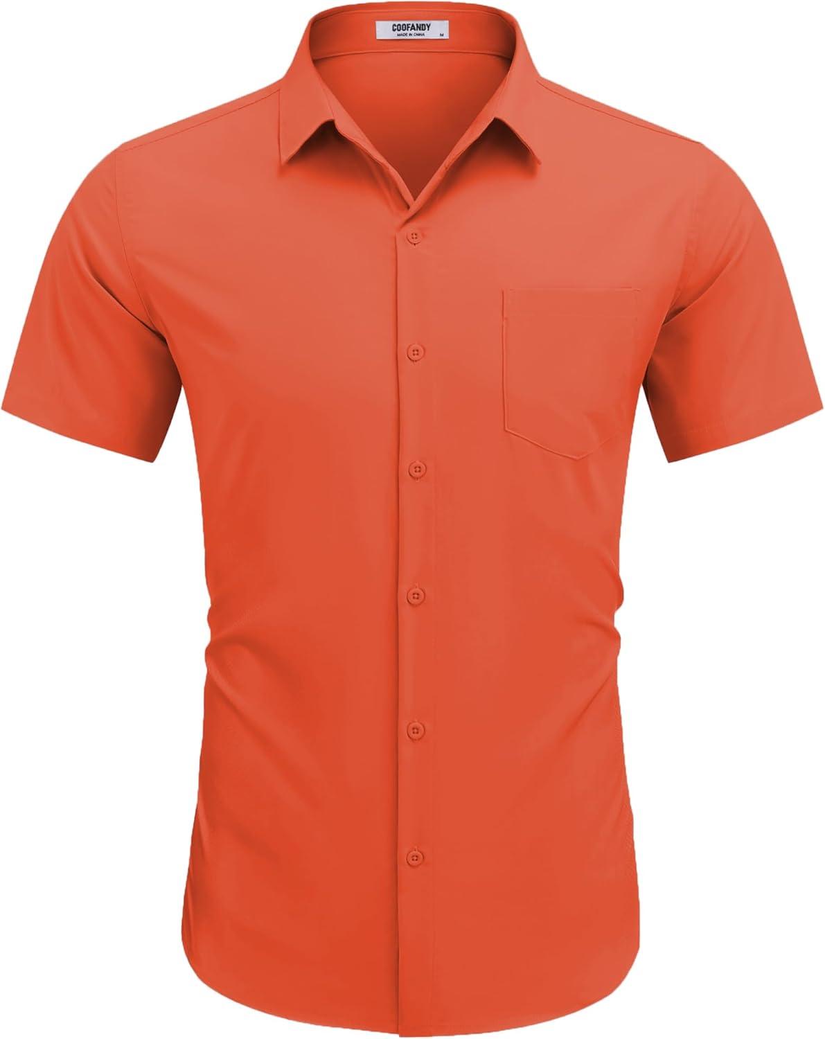 imageCOOFANDY Mens Dress Shirts Short Sleeve Business Casual Regular Fit Button Down Shirts with PocketOrange