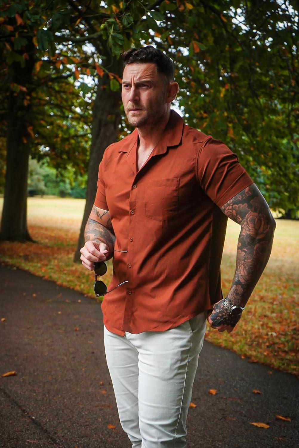 imageCOOFANDY Mens Dress Shirts Short Sleeve Business Casual Regular Fit Button Down Shirts with PocketOrange