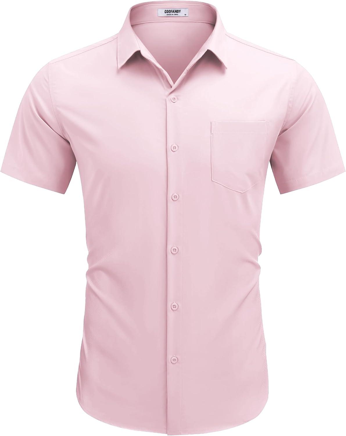 imageCOOFANDY Mens Dress Shirts Short Sleeve Business Casual Regular Fit Button Down Shirts with PocketPink