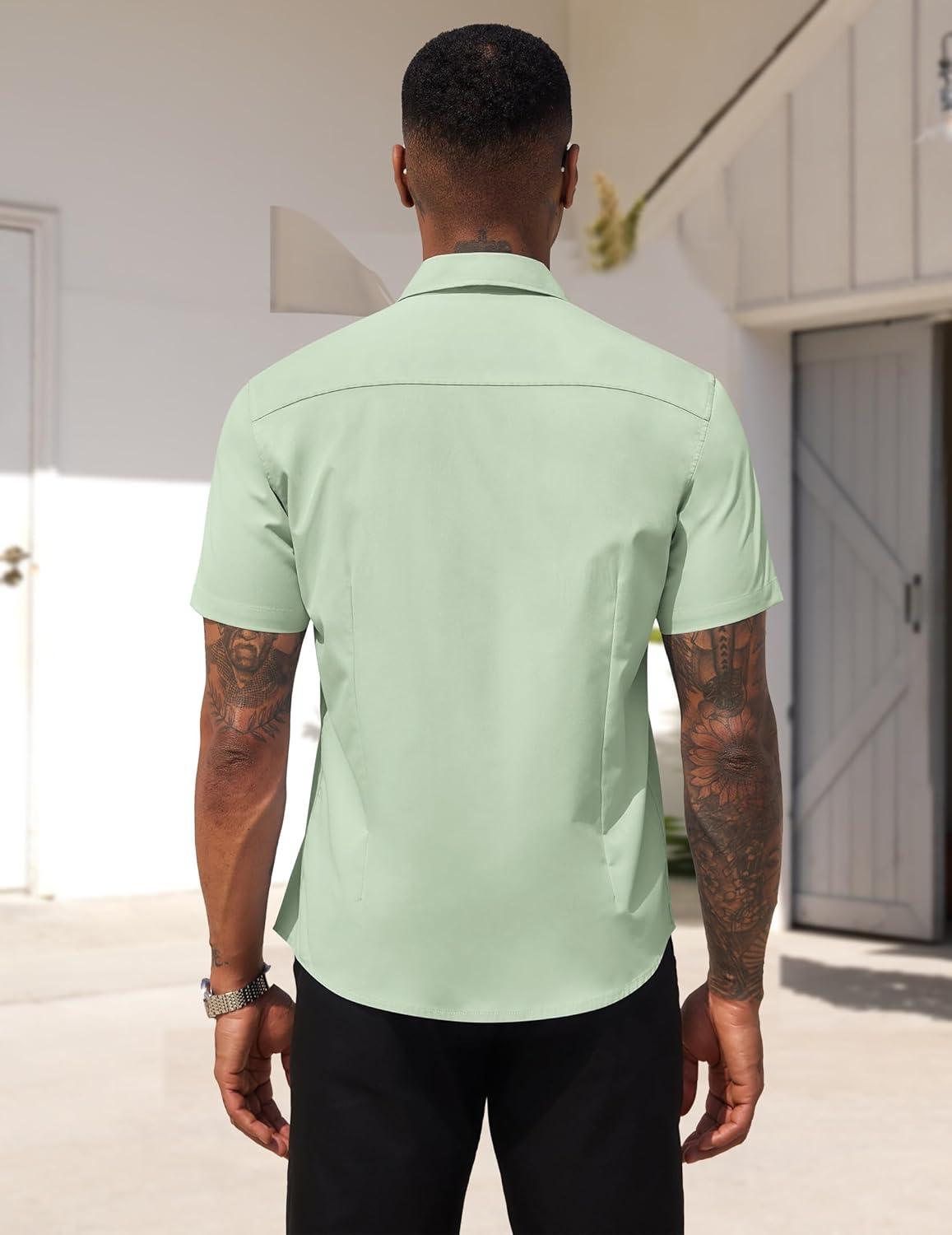 imageCOOFANDY Mens Dress Shirts Short Sleeve Business Casual Regular Fit Button Down Shirts with PocketSage Green