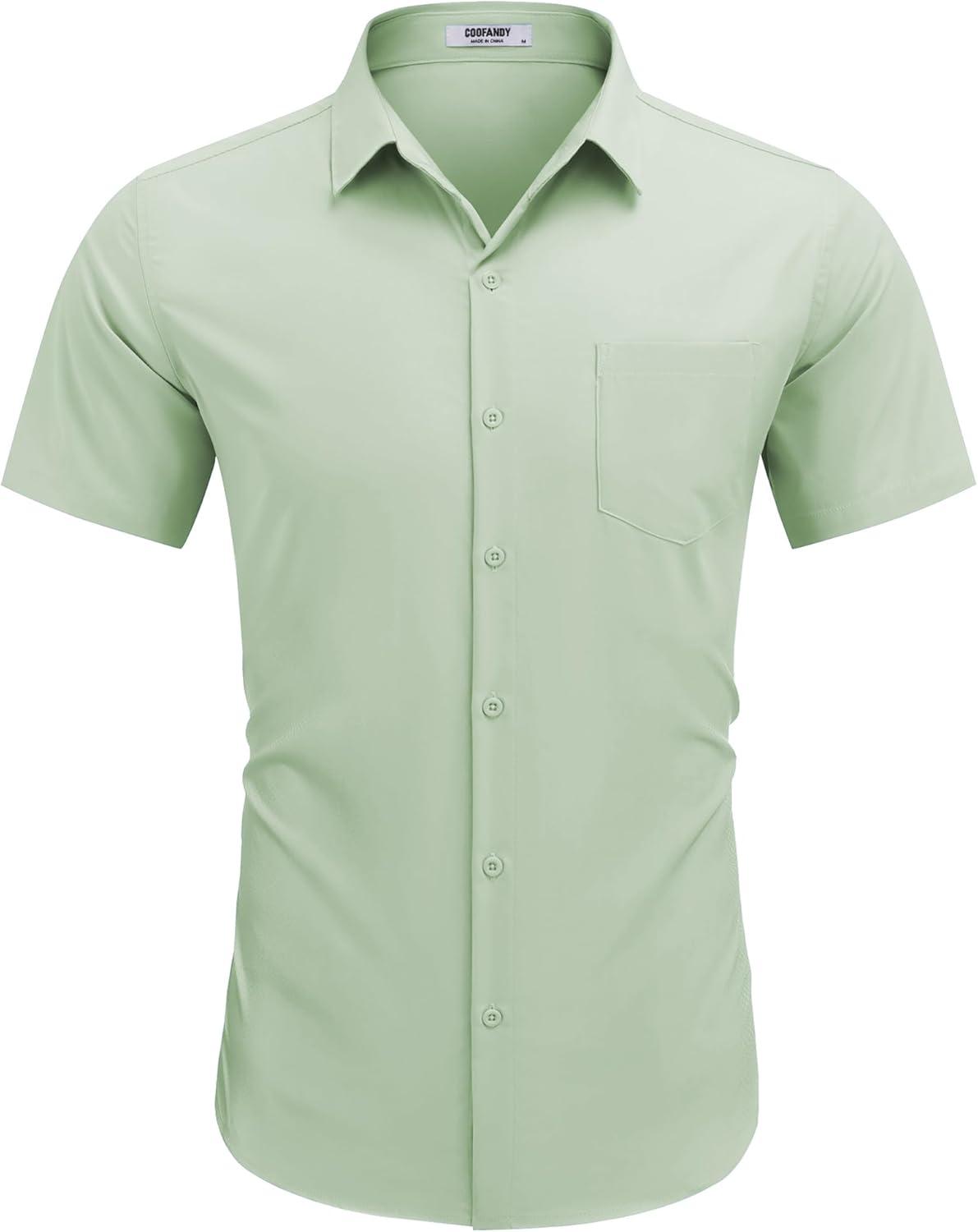 imageCOOFANDY Mens Dress Shirts Short Sleeve Business Casual Regular Fit Button Down Shirts with PocketSage Green