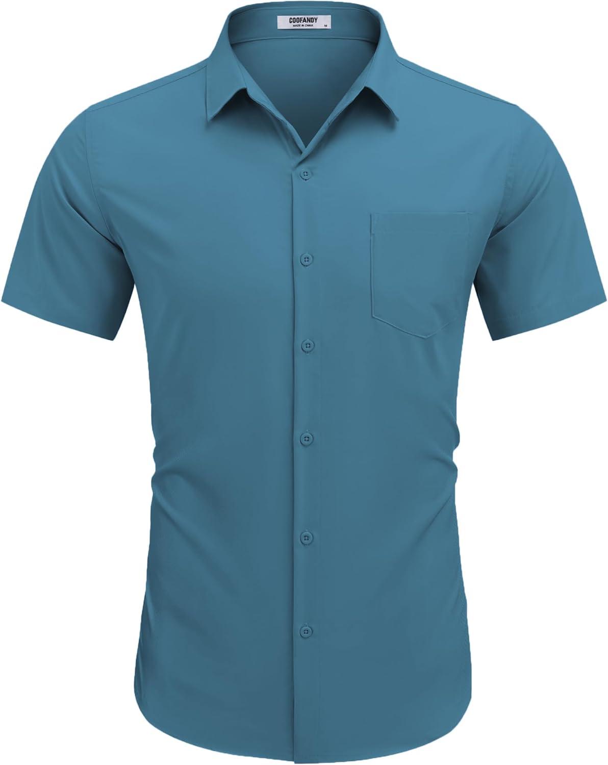 imageCOOFANDY Mens Dress Shirts Short Sleeve Business Casual Regular Fit Button Down Shirts with PocketTeal