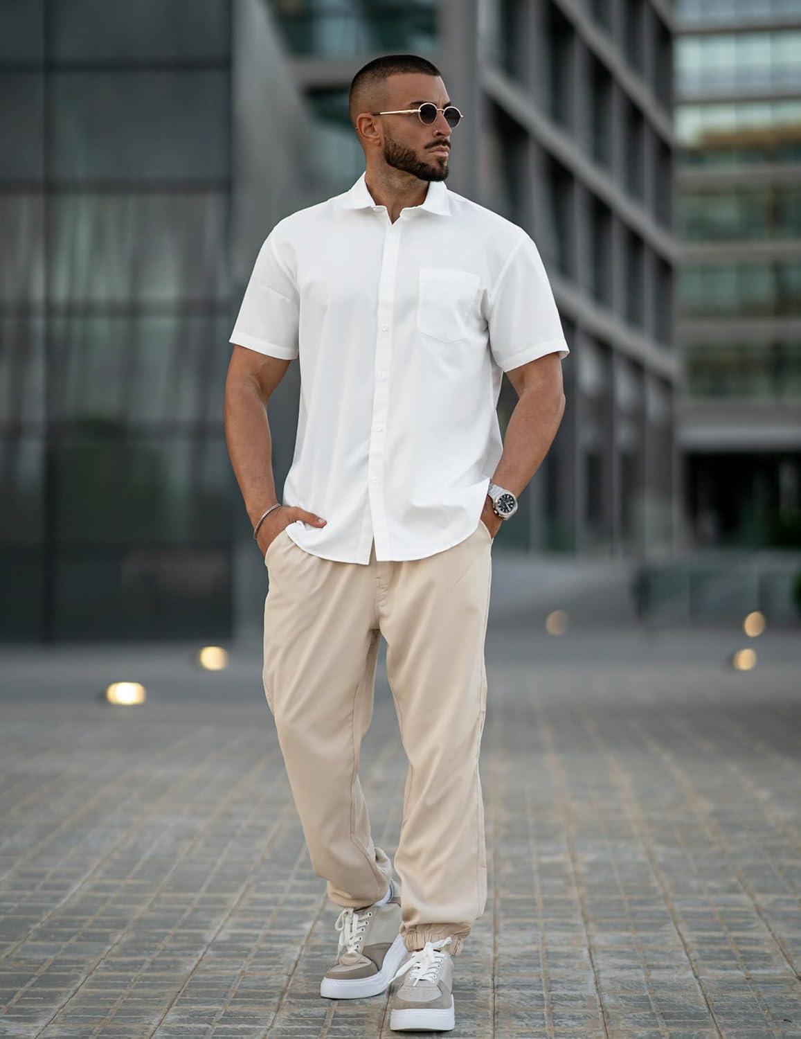 imageCOOFANDY Mens Dress Shirts Short Sleeve Business Casual Regular Fit Button Down Shirts with PocketWhite