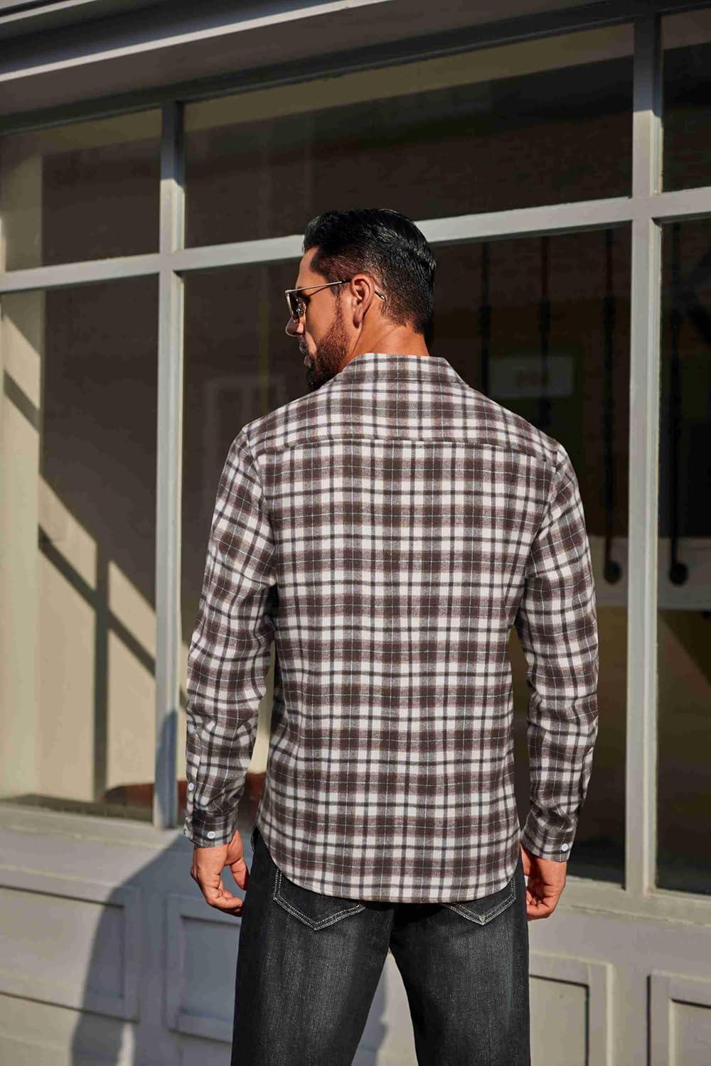 imageCOOFANDY Mens Flannel Plaid Shirts Long Sleeve Casual Button Down Cotton Shirt with PocketBrown White Plaid