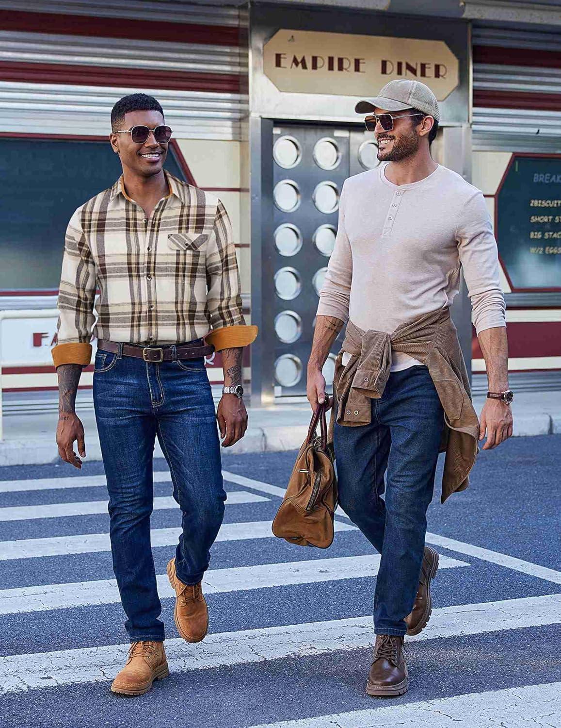 imageCOOFANDY Mens Flannel Shirts Long Sleeve Button Down Shirt Casual Shirts Work Shirts for MenBeige Brown