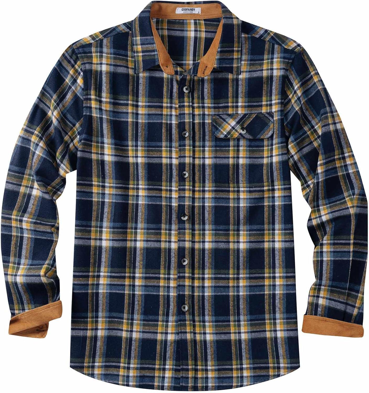 imageCOOFANDY Mens Flannel Shirts Long Sleeve Button Down Shirt Casual Shirts Work Shirts for MenDark Blue
