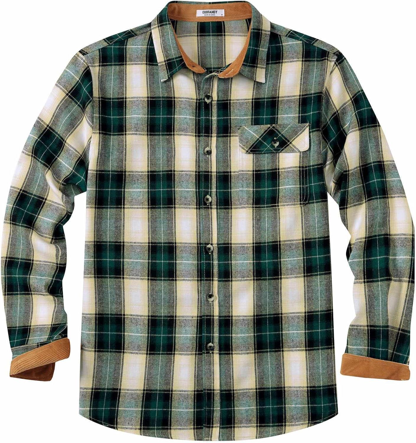 imageCOOFANDY Mens Flannel Shirts Long Sleeve Button Down Shirt Casual Shirts Work Shirts for MenGreen