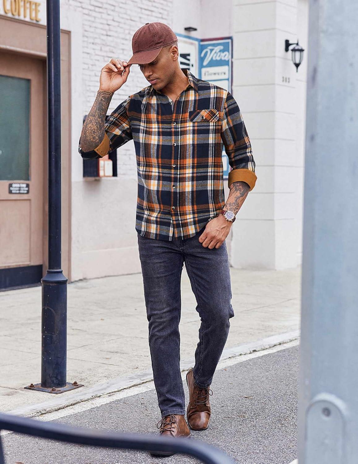 imageCOOFANDY Mens Flannel Shirts Long Sleeve Button Down Shirt Casual Shirts Work Shirts for MenHomestead Plaid