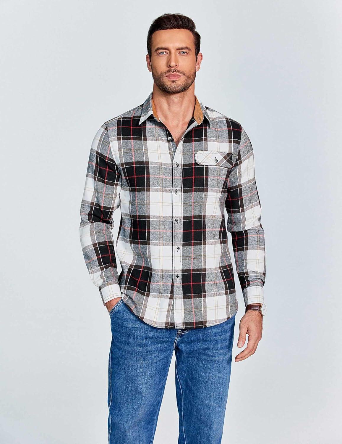 imageCOOFANDY Mens Flannel Shirts Long Sleeve Button Down Shirt Casual Shirts Work Shirts for MenHuntsman Charcoal Plaid