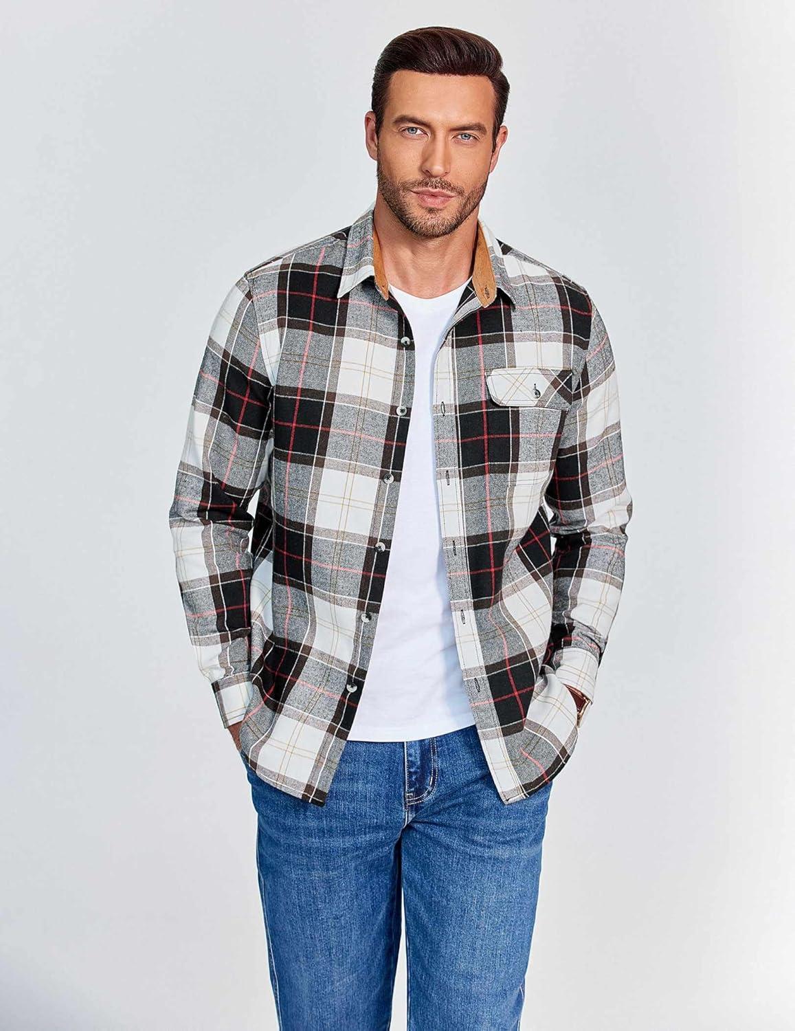 imageCOOFANDY Mens Flannel Shirts Long Sleeve Button Down Shirt Casual Shirts Work Shirts for MenHuntsman Charcoal Plaid