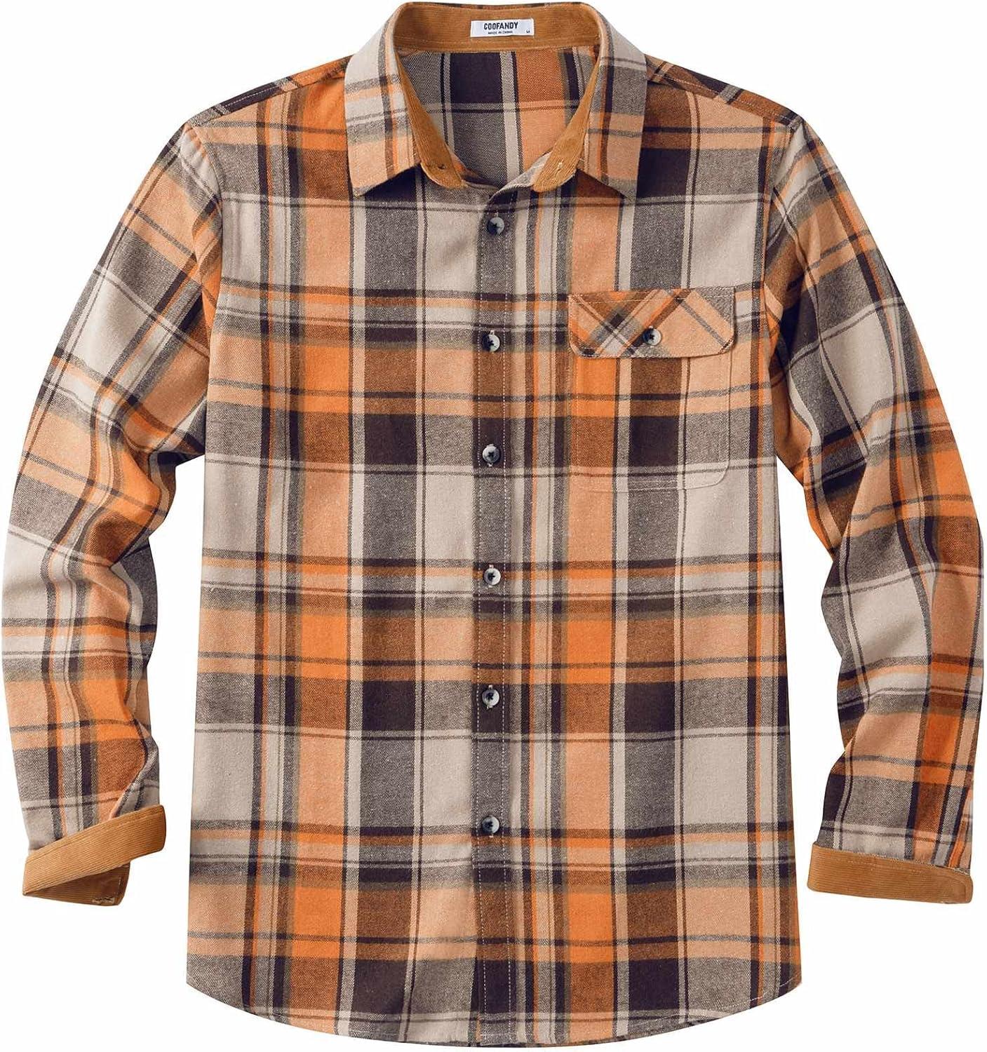 imageCOOFANDY Mens Flannel Shirts Long Sleeve Button Down Shirt Casual Shirts Work Shirts for MenKhaki