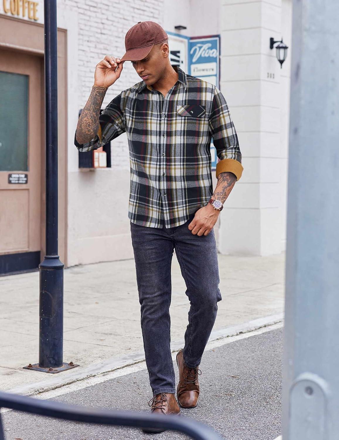imageCOOFANDY Mens Flannel Shirts Long Sleeve Button Down Shirt Casual Shirts Work Shirts for MenMidnight Water Plaid