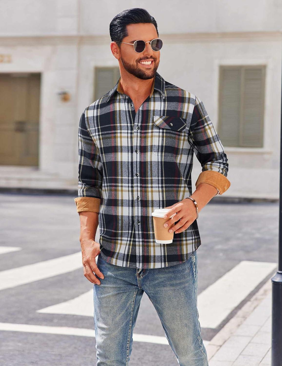 imageCOOFANDY Mens Flannel Shirts Long Sleeve Button Down Shirt Casual Shirts Work Shirts for MenMidnight Water Plaid