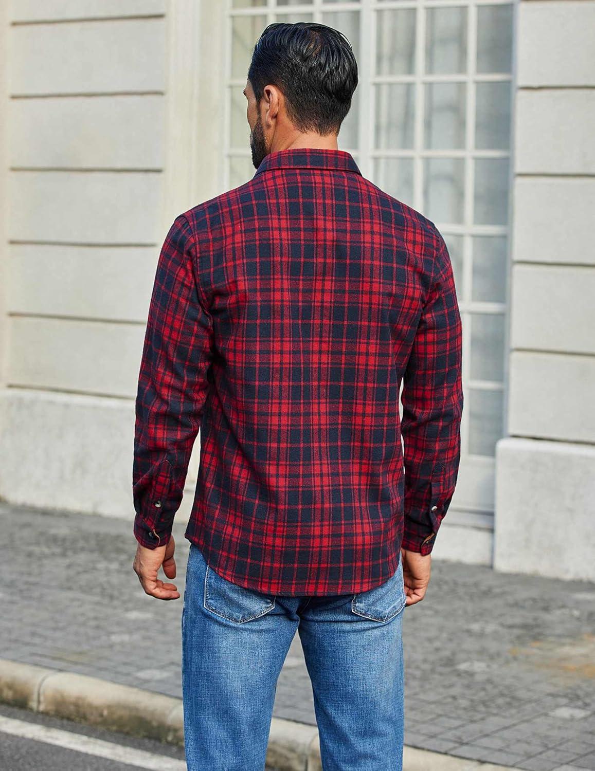 imageCOOFANDY Mens Flannel Shirts Long Sleeve Button Down Shirt Casual Shirts Work Shirts for MenRed