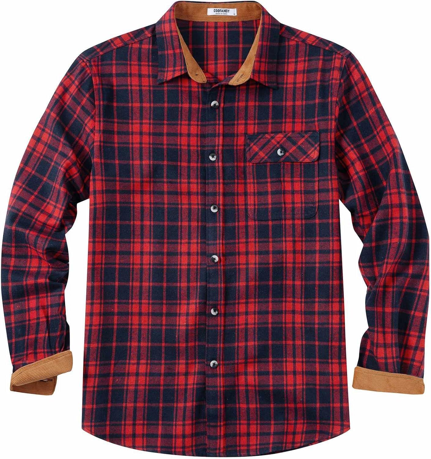 imageCOOFANDY Mens Flannel Shirts Long Sleeve Button Down Shirt Casual Shirts Work Shirts for MenRed