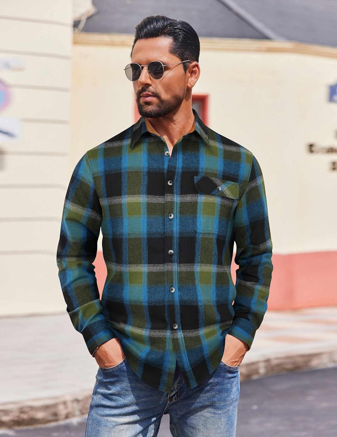 imageCOOFANDY Mens Flannel Shirts Long Sleeve Button Down Shirt Casual Shirts Work Shirts for MenRoyal Blue Black