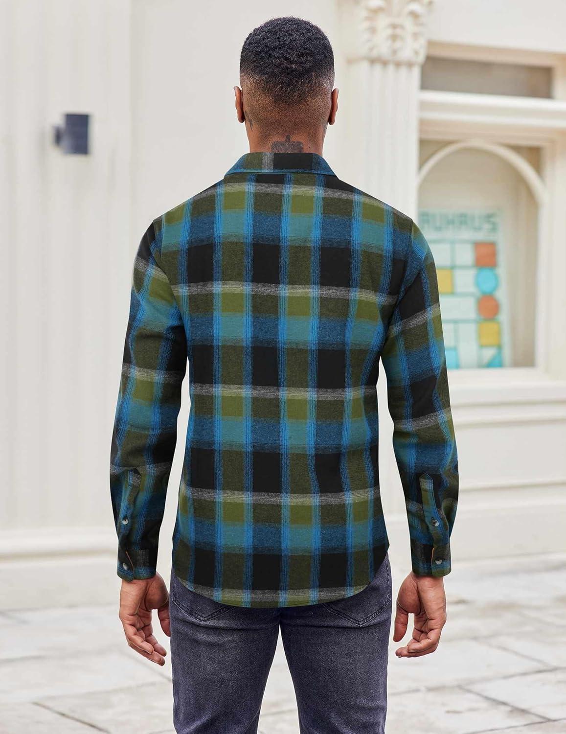imageCOOFANDY Mens Flannel Shirts Long Sleeve Button Down Shirt Casual Shirts Work Shirts for MenRoyal Blue Black