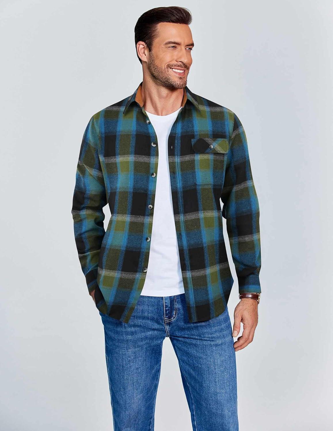 imageCOOFANDY Mens Flannel Shirts Long Sleeve Button Down Shirt Casual Shirts Work Shirts for MenRoyal Blue Black