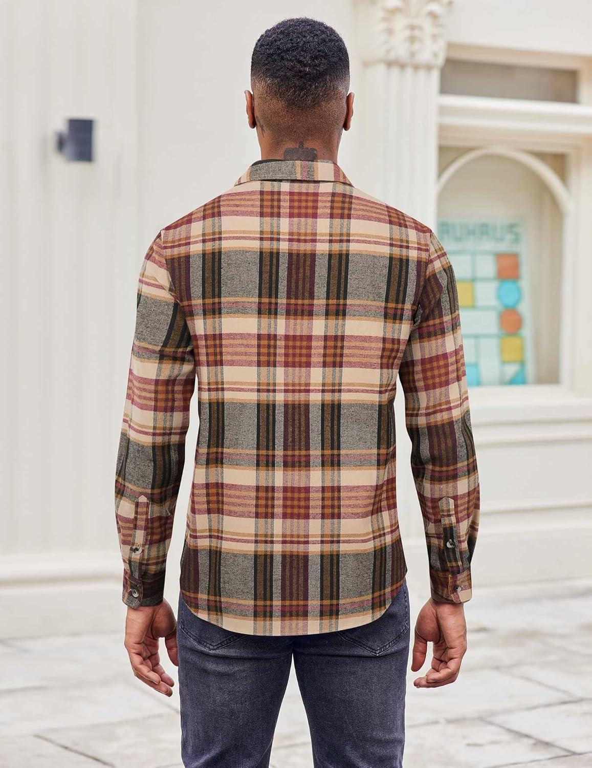 imageCOOFANDY Mens Flannel Shirts Long Sleeve Button Down Shirt Casual Shirts Work Shirts for MenWine Red