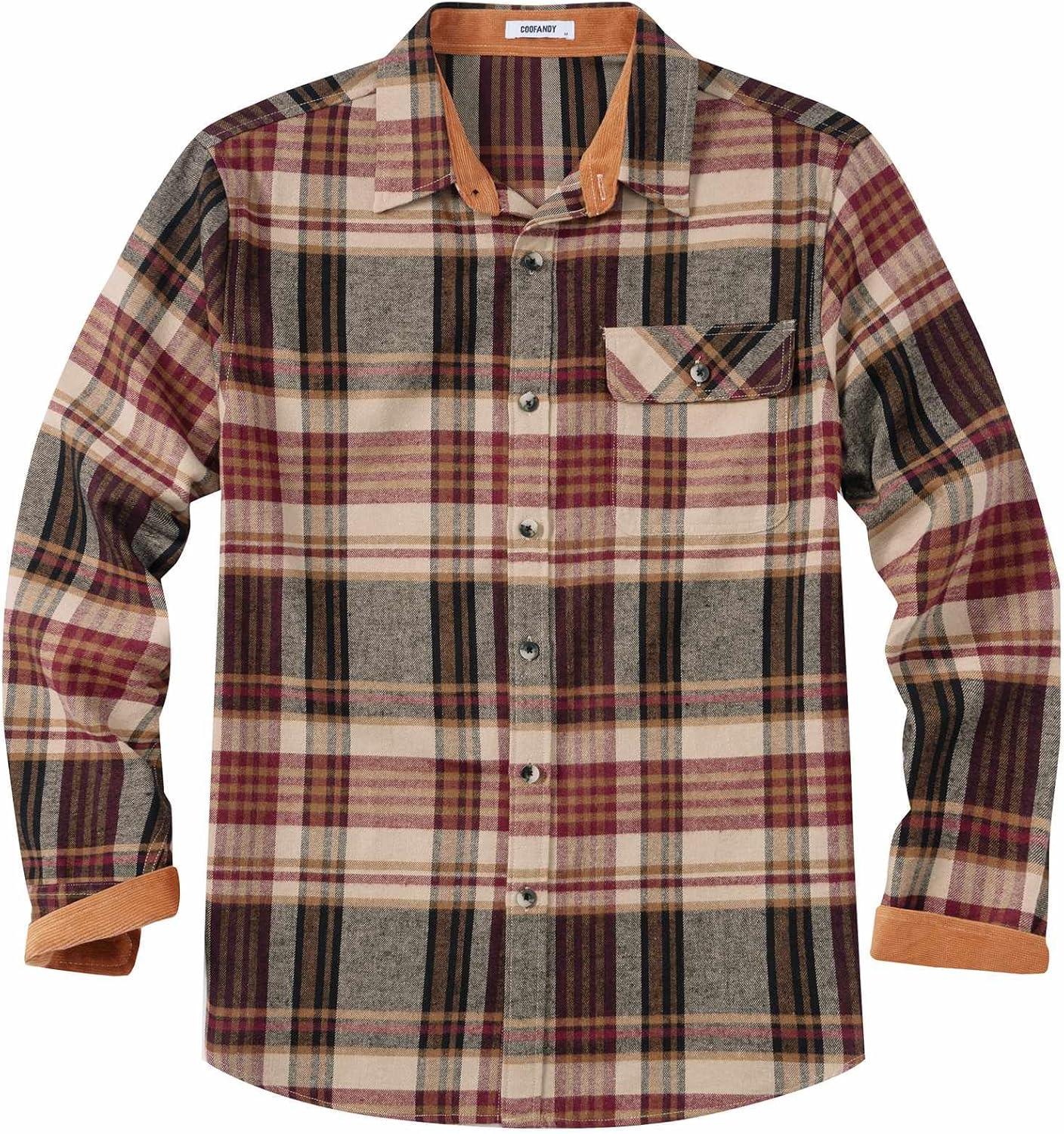 imageCOOFANDY Mens Flannel Shirts Long Sleeve Button Down Shirt Casual Shirts Work Shirts for MenWine Red
