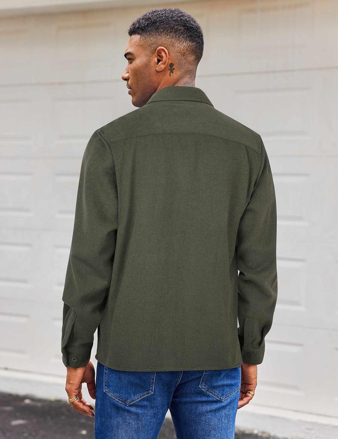 imageCOOFANDY Mens Flannel Shirts Long Sleeve Casual Cotton Plaid Button Down Shirt Jacket with PocketsArmy Green