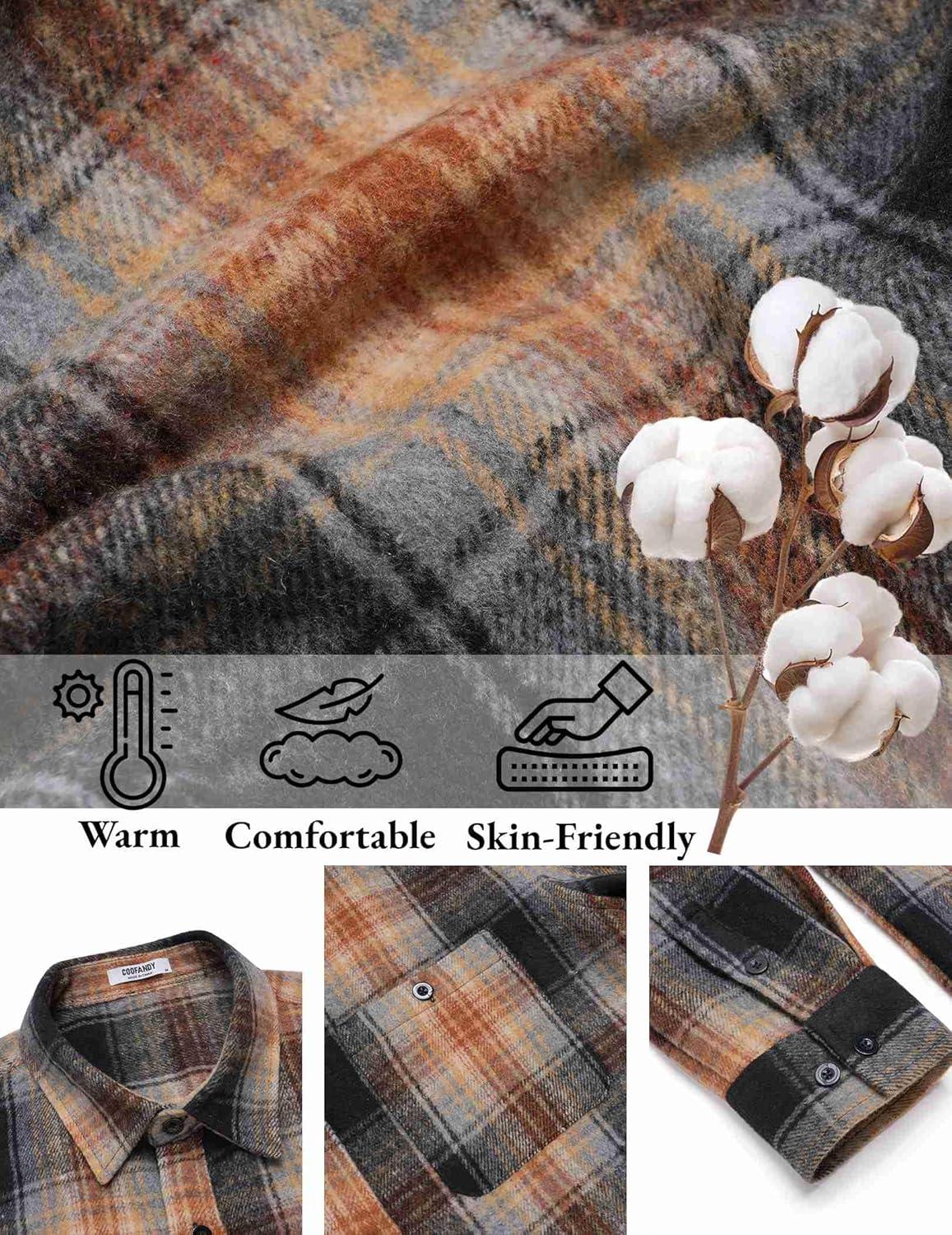 imageCOOFANDY Mens Flannel Shirts Long Sleeve Casual Cotton Plaid Button Down Shirt Jacket with PocketsBlackorange Plaid