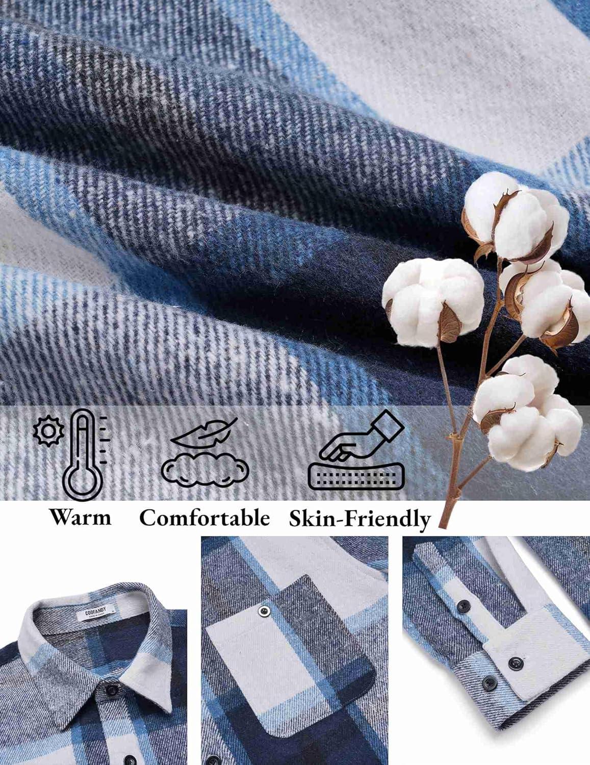imageCOOFANDY Mens Flannel Shirts Long Sleeve Casual Cotton Plaid Button Down Shirt Jacket with PocketsNavy Blue Plaid