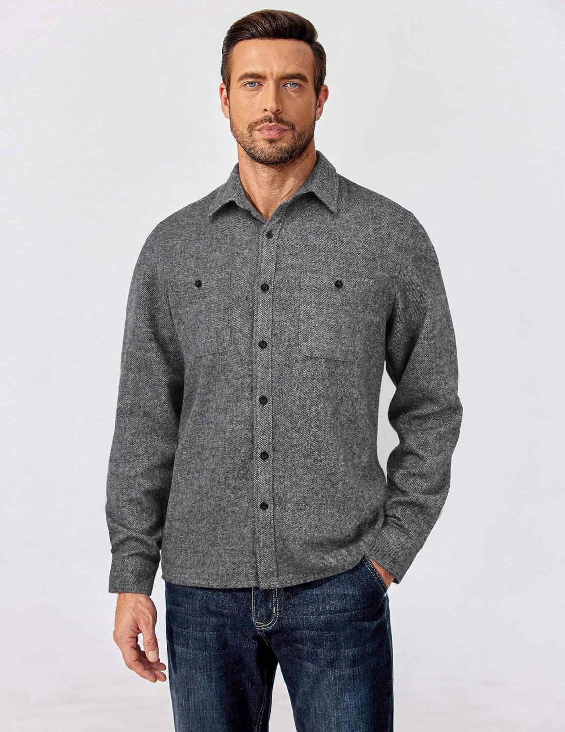 imageCOOFANDY Mens Flannel Shirts Long Sleeve Casual Cotton Plaid Button Down Shirt Jacket with PocketsPureblack
