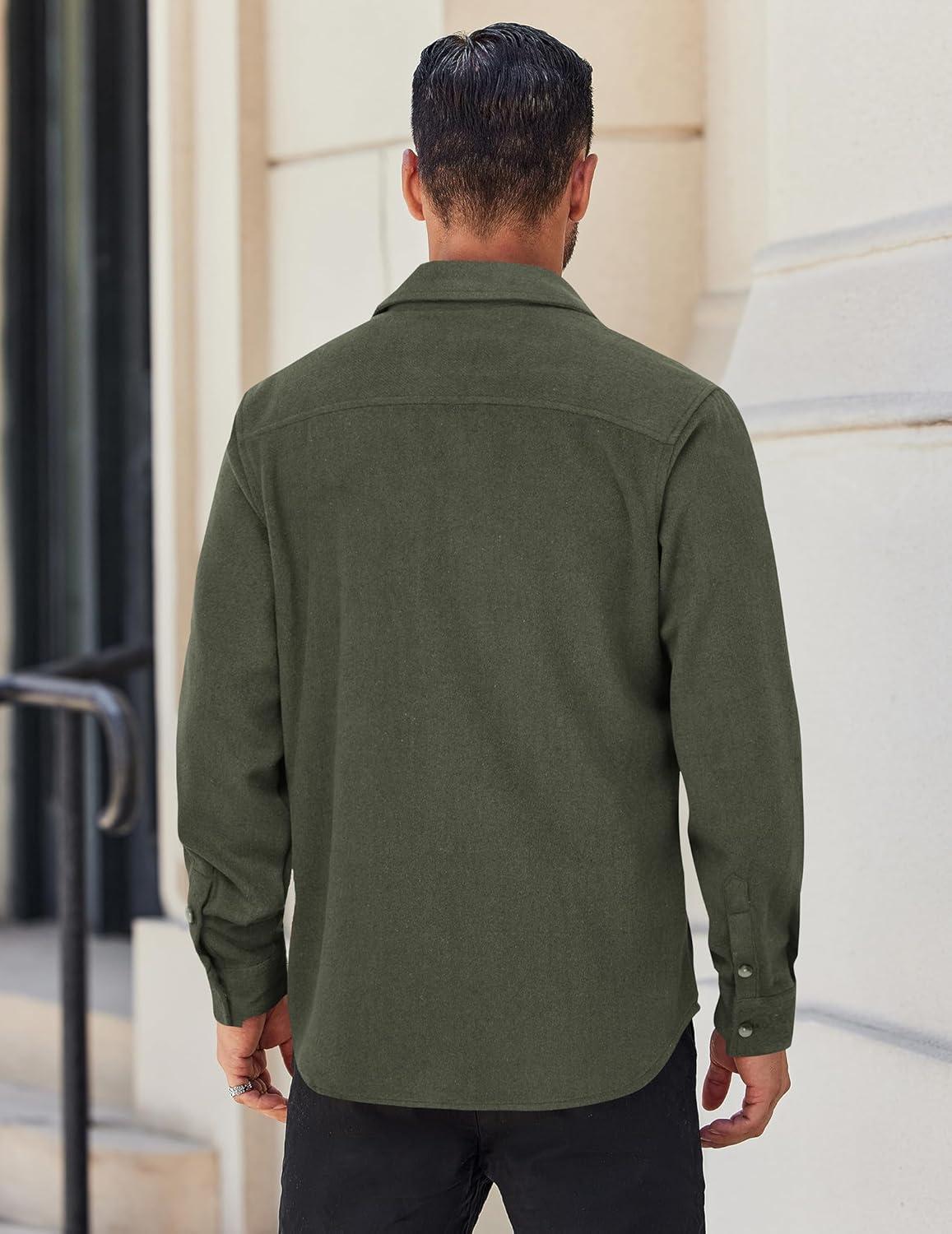 imageCOOFANDY Mens Flannel Shirts Long Sleeve Lightweight Plaid Shirt Casual Button Down Shirts JacketArmy Green