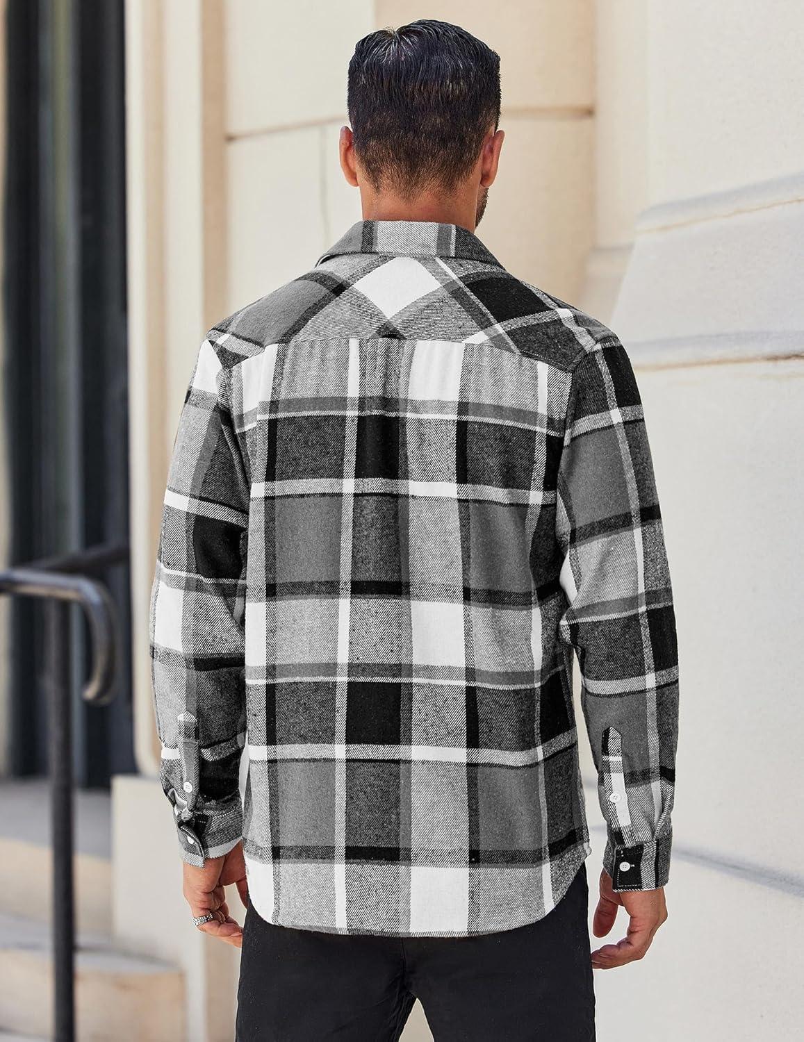 imageCOOFANDY Mens Flannel Shirts Long Sleeve Lightweight Plaid Shirt Casual Button Down Shirts JacketBlack