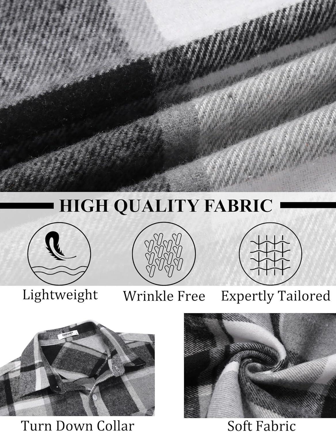imageCOOFANDY Mens Flannel Shirts Long Sleeve Lightweight Plaid Shirt Casual Button Down Shirts JacketBlack