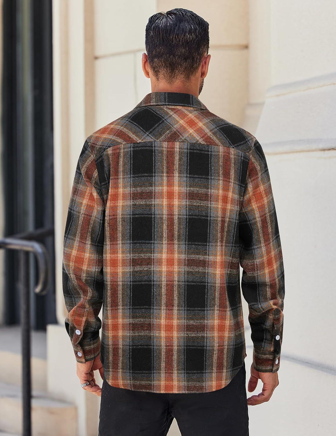 imageCOOFANDY Mens Flannel Shirts Long Sleeve Lightweight Plaid Shirt Casual Button Down Shirts JacketBlack Orange