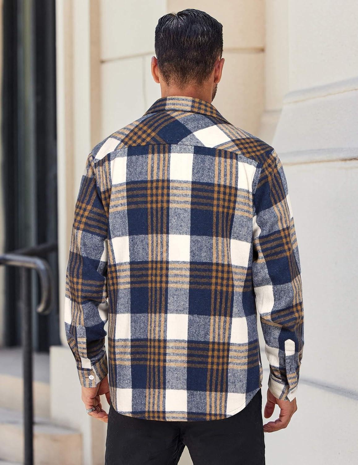 imageCOOFANDY Mens Flannel Shirts Long Sleeve Lightweight Plaid Shirt Casual Button Down Shirts JacketBlue Plaid