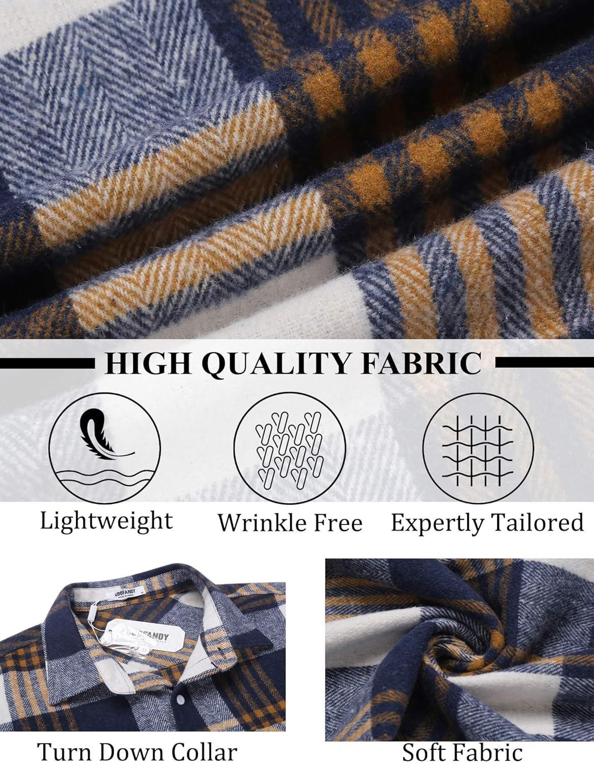 imageCOOFANDY Mens Flannel Shirts Long Sleeve Lightweight Plaid Shirt Casual Button Down Shirts JacketBlue Plaid