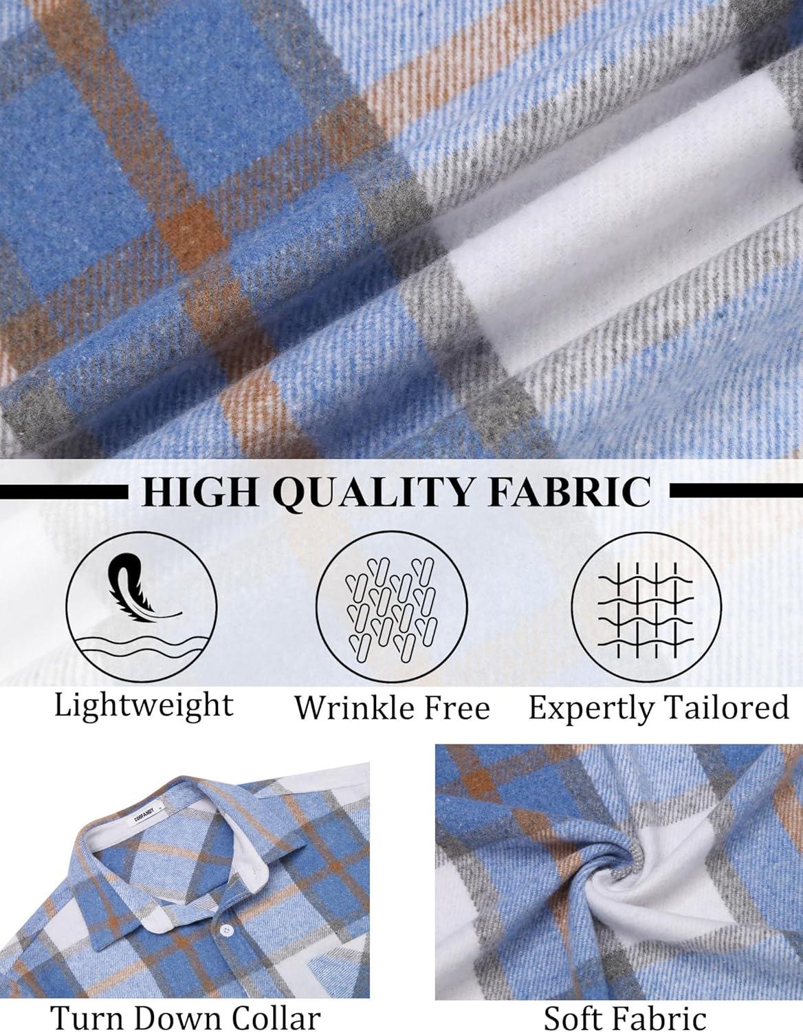 imageCOOFANDY Mens Flannel Shirts Long Sleeve Lightweight Plaid Shirt Casual Button Down Shirts JacketBlue White Plaid