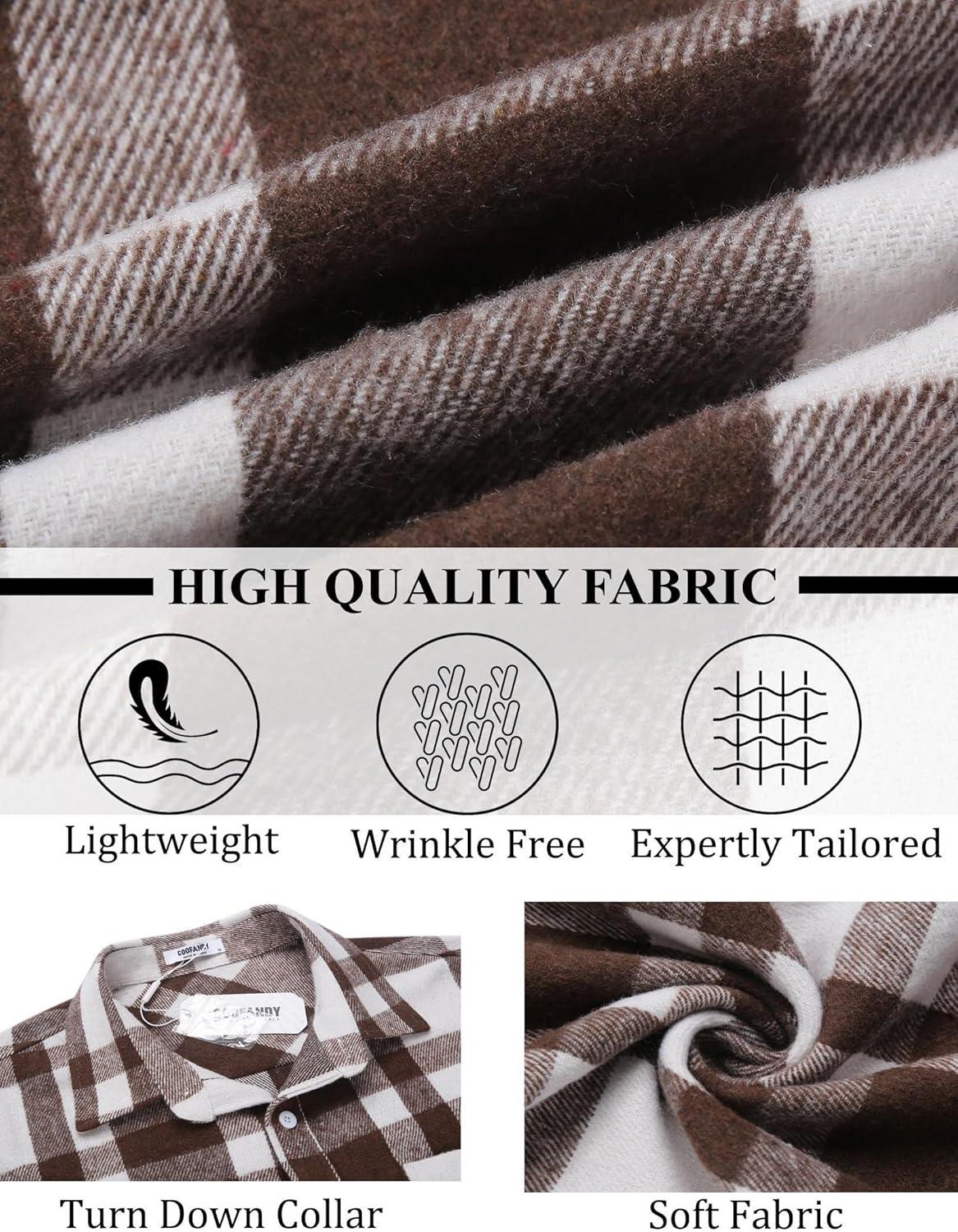 imageCOOFANDY Mens Flannel Shirts Long Sleeve Lightweight Plaid Shirt Casual Button Down Shirts JacketBrown