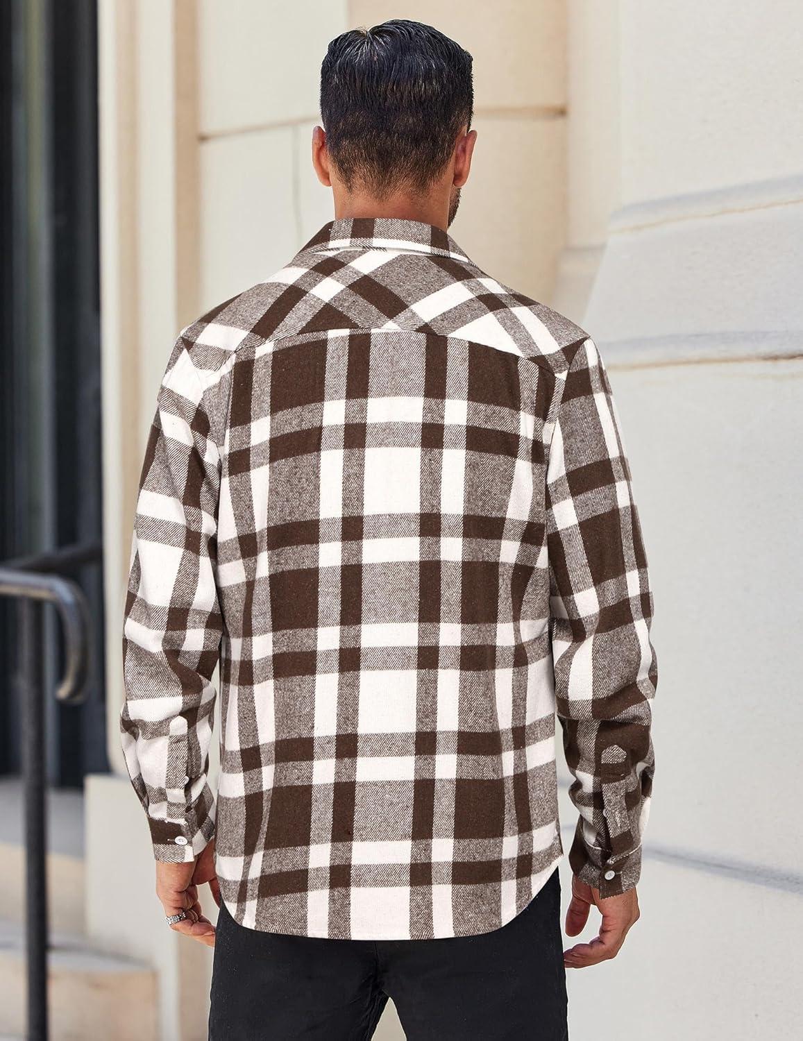 imageCOOFANDY Mens Flannel Shirts Long Sleeve Lightweight Plaid Shirt Casual Button Down Shirts JacketBrown