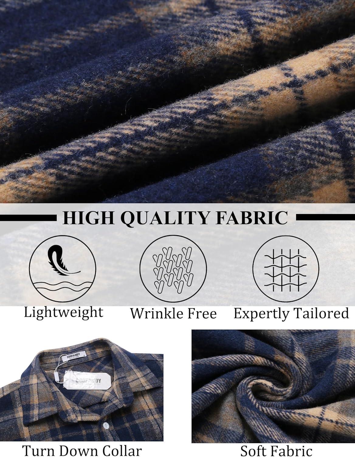imageCOOFANDY Mens Flannel Shirts Long Sleeve Lightweight Plaid Shirt Casual Button Down Shirts JacketDark Blue