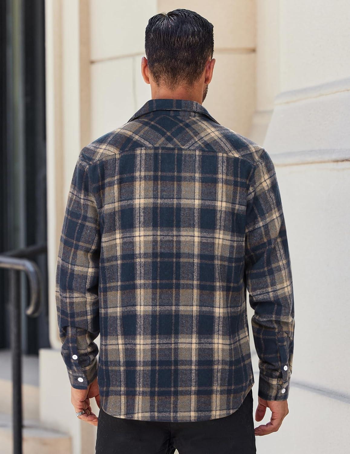 imageCOOFANDY Mens Flannel Shirts Long Sleeve Lightweight Plaid Shirt Casual Button Down Shirts JacketDark Blue