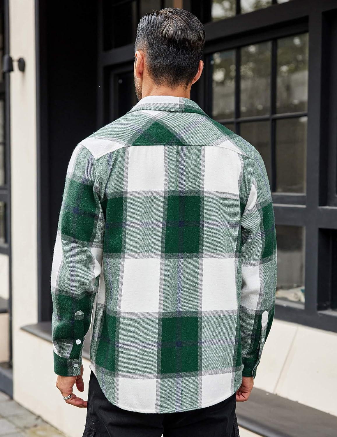 imageCOOFANDY Mens Flannel Shirts Long Sleeve Lightweight Plaid Shirt Casual Button Down Shirts JacketGreen