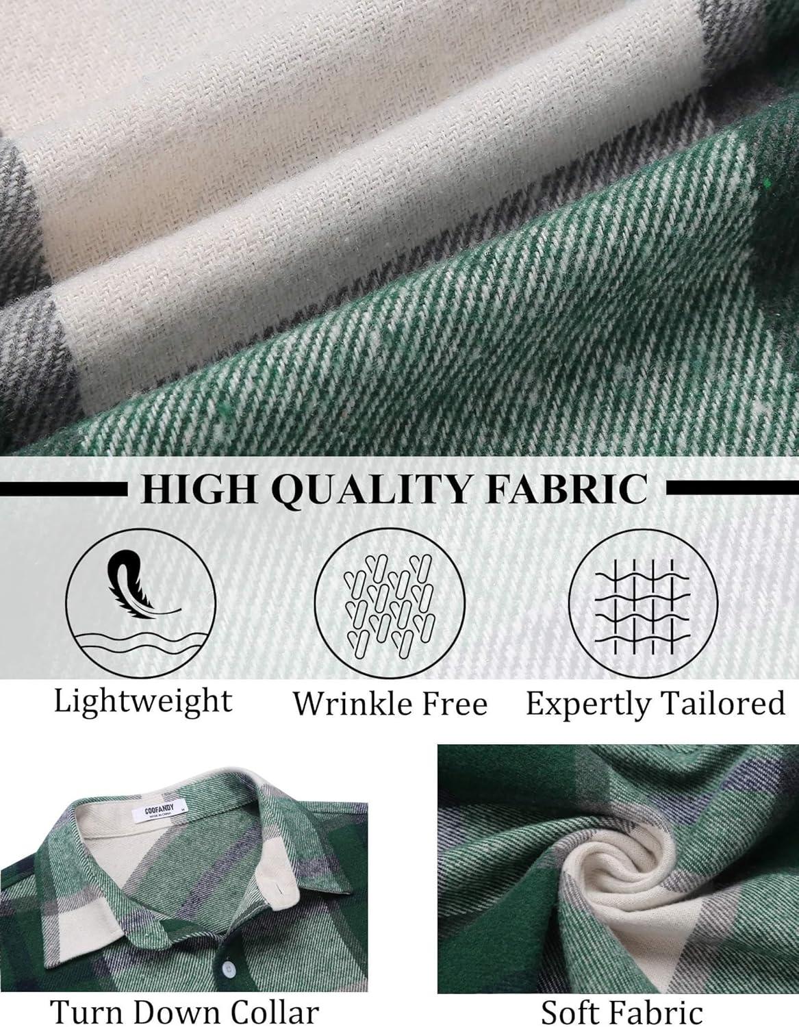 imageCOOFANDY Mens Flannel Shirts Long Sleeve Lightweight Plaid Shirt Casual Button Down Shirts JacketGreen