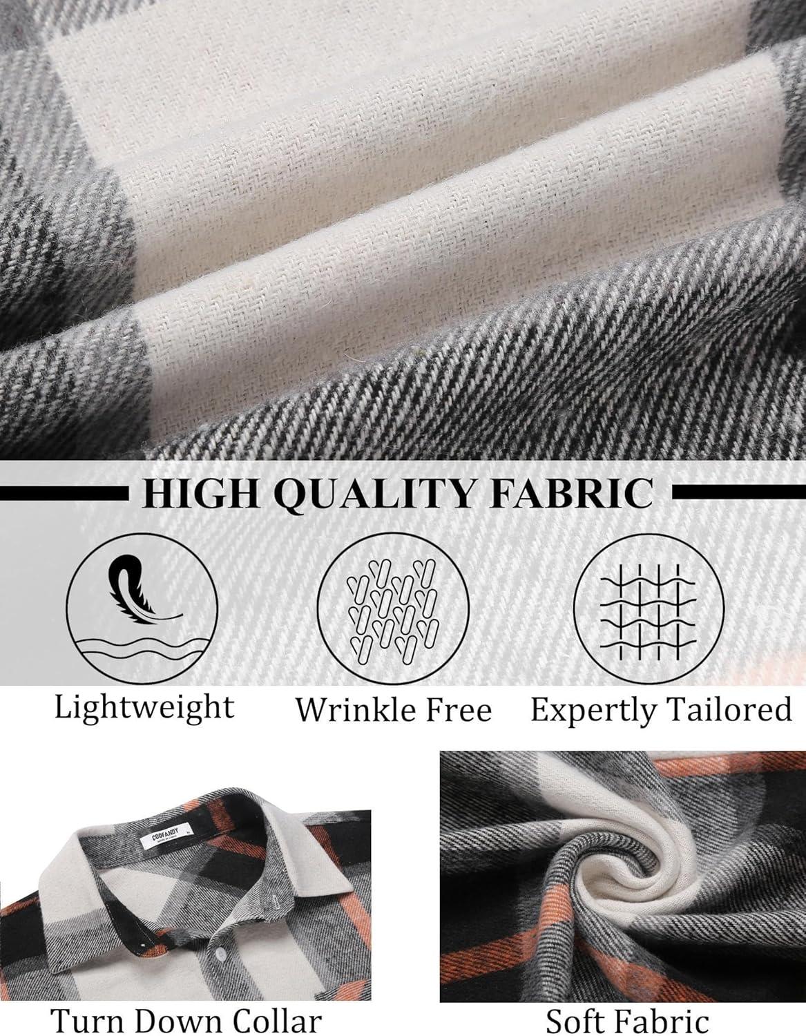 imageCOOFANDY Mens Flannel Shirts Long Sleeve Lightweight Plaid Shirt Casual Button Down Shirts JacketGrey