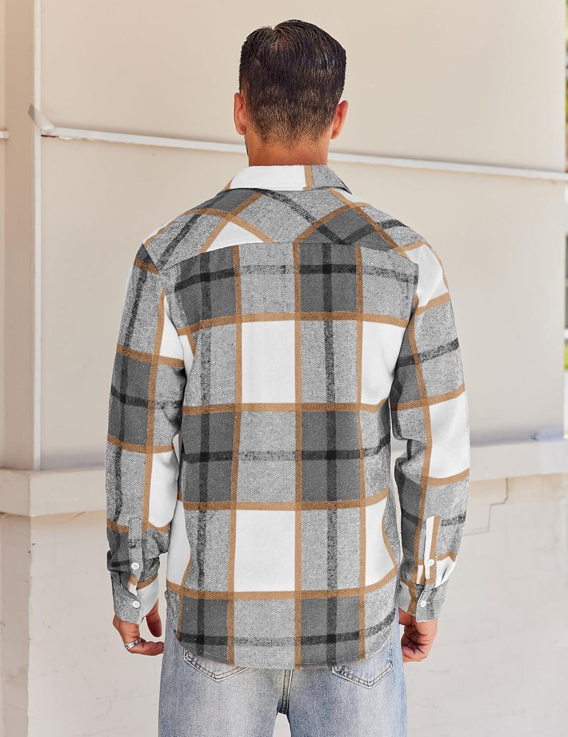 imageCOOFANDY Mens Flannel Shirts Long Sleeve Lightweight Plaid Shirt Casual Button Down Shirts JacketGrey Plaid