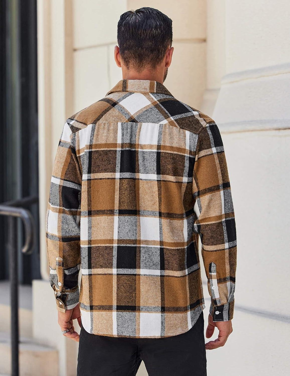 imageCOOFANDY Mens Flannel Shirts Long Sleeve Lightweight Plaid Shirt Casual Button Down Shirts JacketKhaki