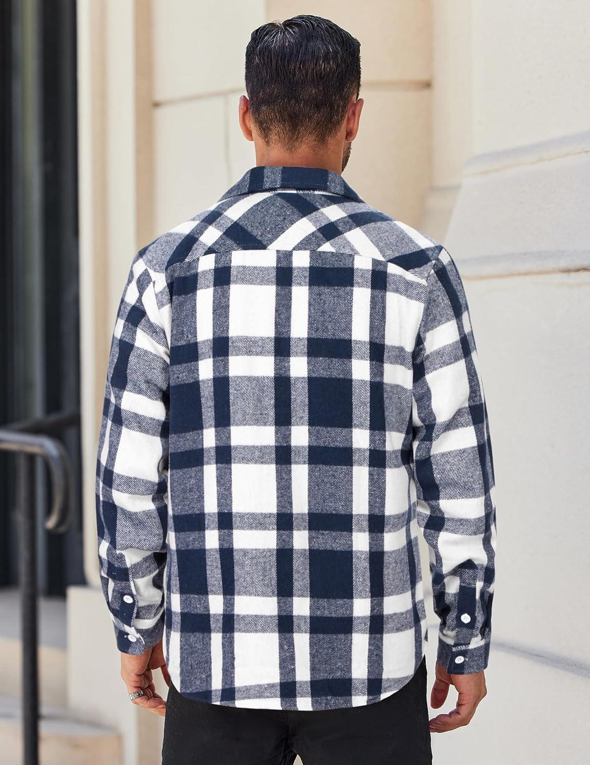 imageCOOFANDY Mens Flannel Shirts Long Sleeve Lightweight Plaid Shirt Casual Button Down Shirts JacketLight Blue