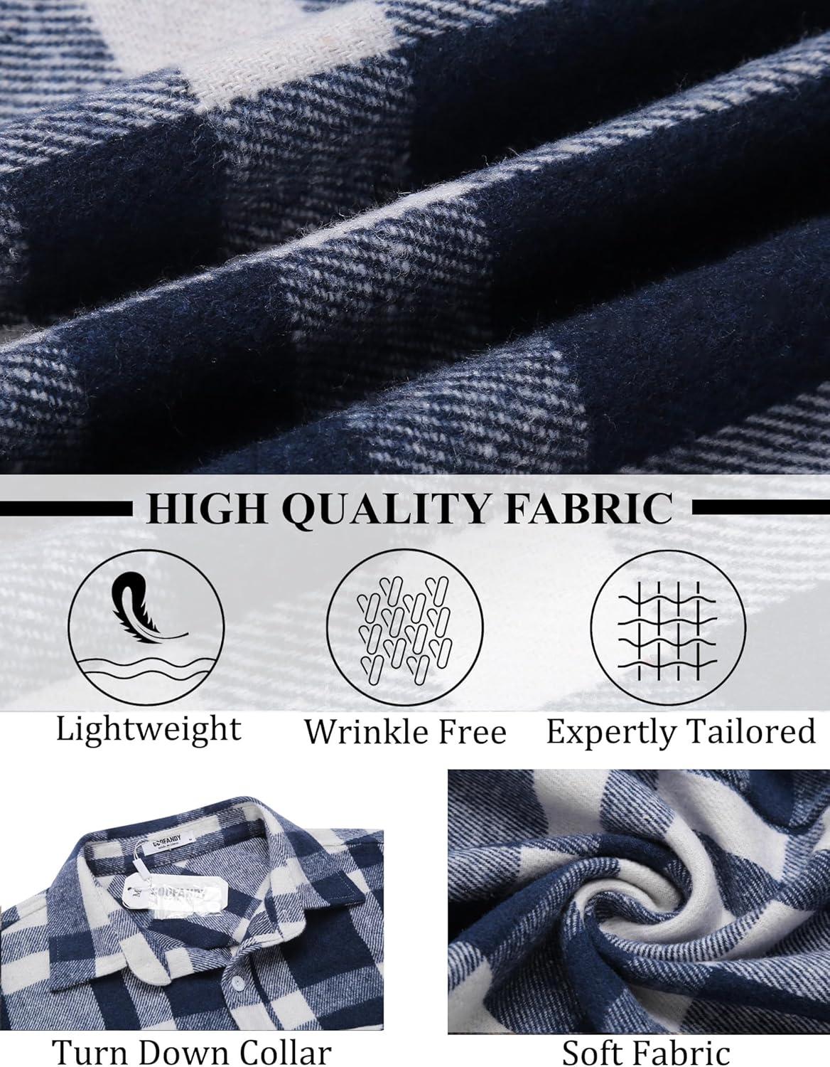 imageCOOFANDY Mens Flannel Shirts Long Sleeve Lightweight Plaid Shirt Casual Button Down Shirts JacketLight Blue