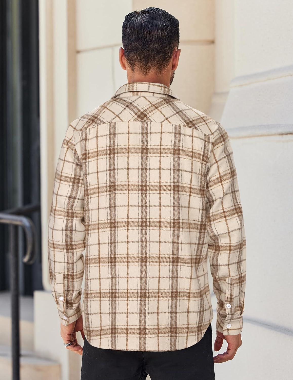 imageCOOFANDY Mens Flannel Shirts Long Sleeve Lightweight Plaid Shirt Casual Button Down Shirts JacketLight Brown